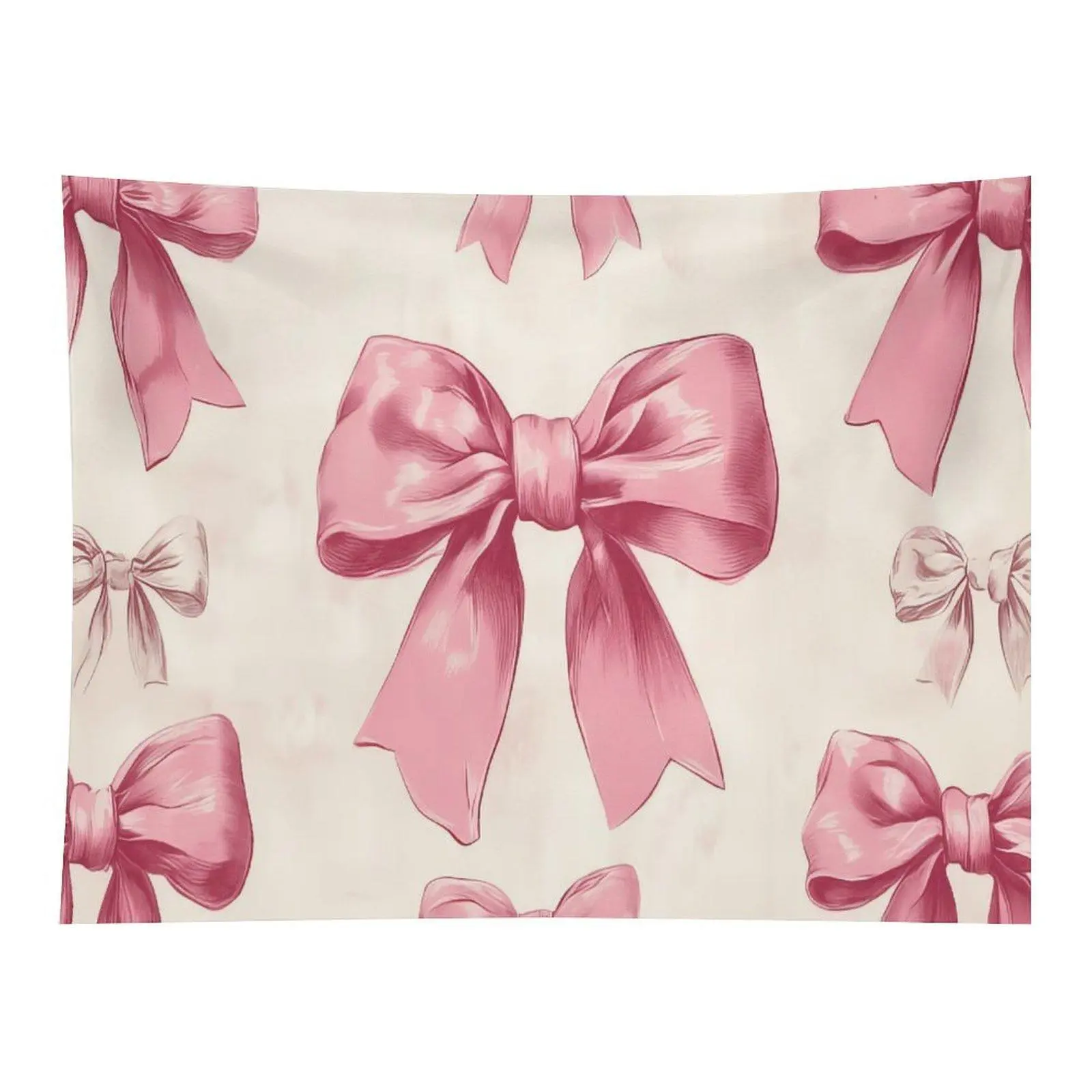 Pink Silk Bow Vintage Sketch Seamless Pattern Wall Tapestry Coquette Aesthetic Soft Girl Style Wall Hanging Girly Bedroom Home Decor