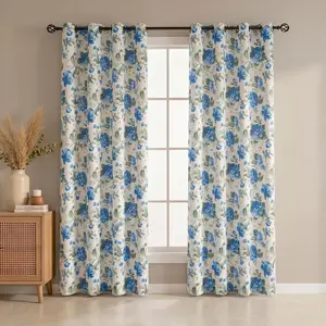2 Panels Foil Metallic printed Full Blackout Gormmets Curtains, 52x84 inch  Rose Flower Pattern Window Drapes for Home Decor QF121 Summer gift Thermal Insulated Noise Reducing Light Blocking