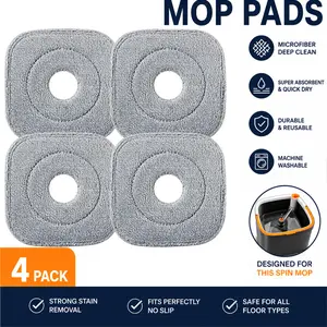 KZKR Spin Mop Replacement Heads  Set of 4-8 Microfiber Refills for Easy Cleaning Pack Smooth Dual Compartment