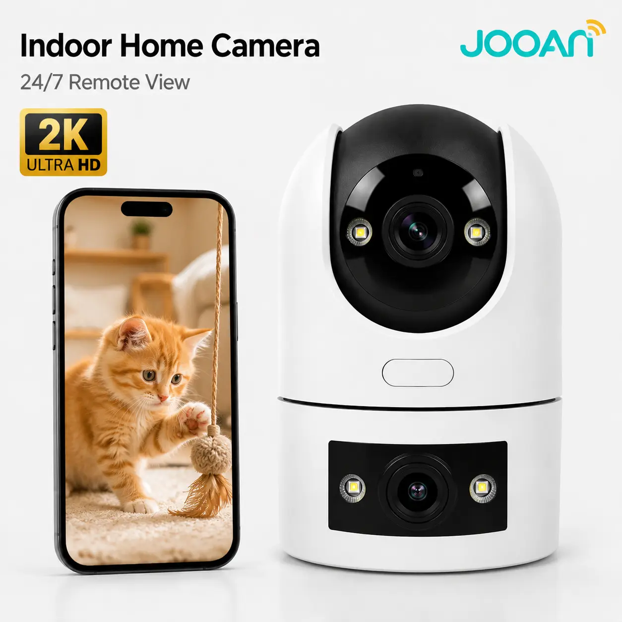 JOOAN 2K 3MP Outdoor WiFi Camera, 2.4G/5G Dual-Band WiFi, Dual Lens 360° PTZ, AI Motion Tracking, Color Night Vision, Spotlight, IP66 Waterproof Security Camera