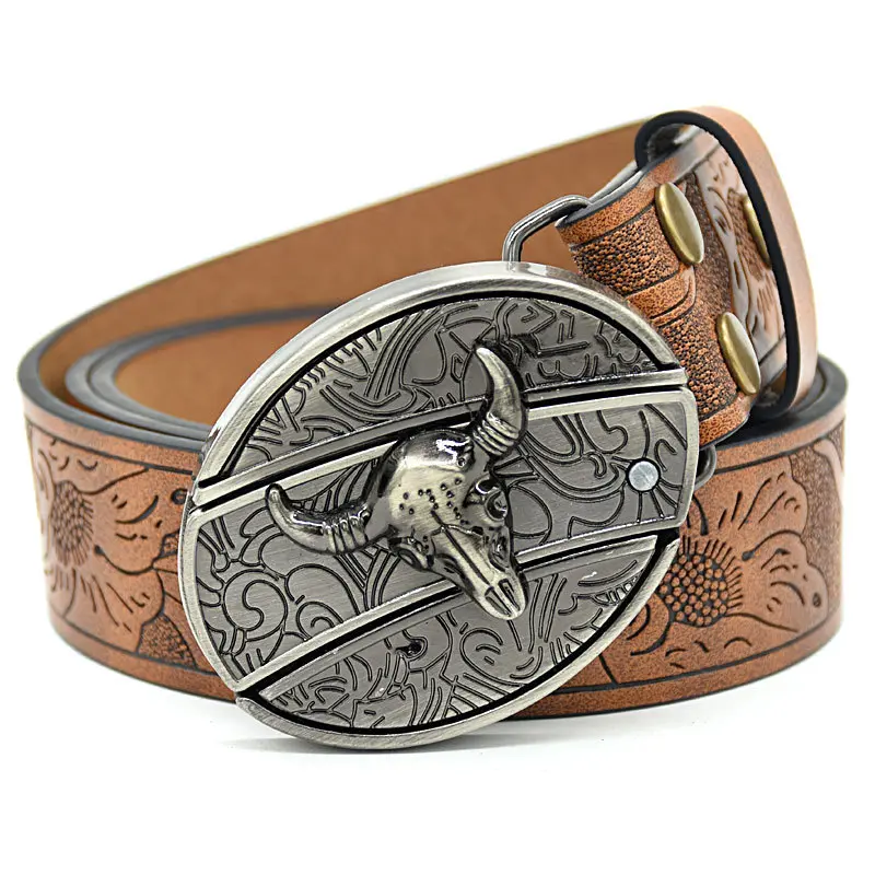 Cowhead knife buckle embossed brown