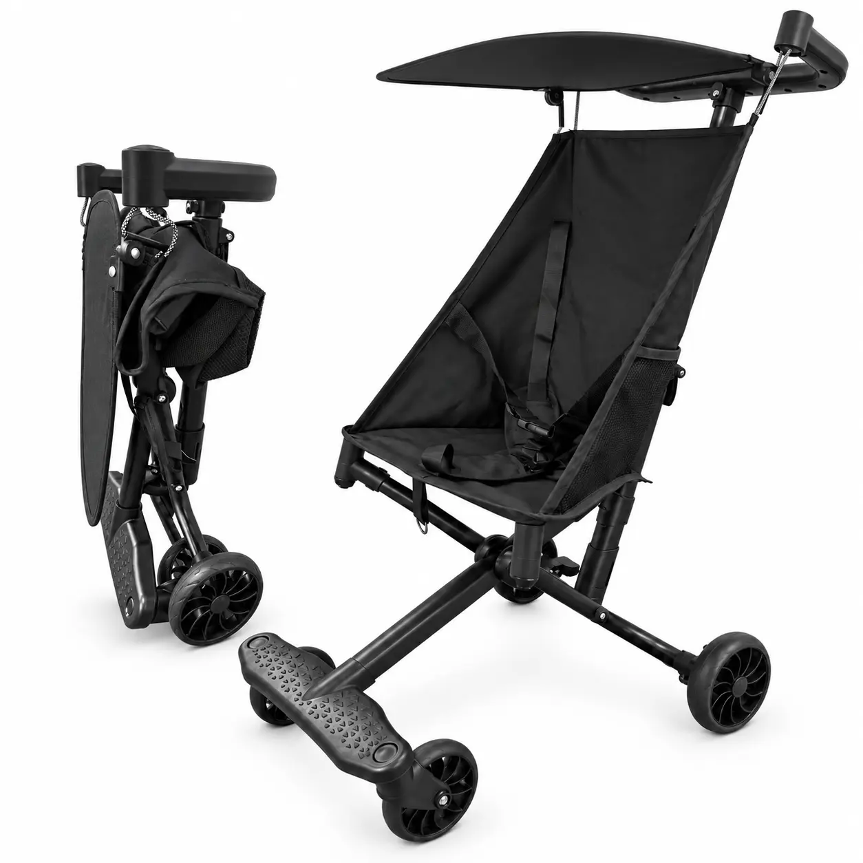 Unisex European Travel Stroller with Steel Frame, Lightweight Foldable Compact Design, 1-Hand Fold, Adjustable Sunshade, 5-Point Harness with Chest Clip, All-Terrain Smooth Wheels, Sturdy Baby Travel Gear