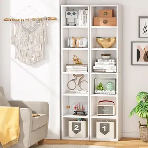 LITTLE TREE 70.9 Inch Tall Narrow Bookcase, Corner Bookshelf 6 Tier Cube Display Shelf Storage Organizer for Small Space, White