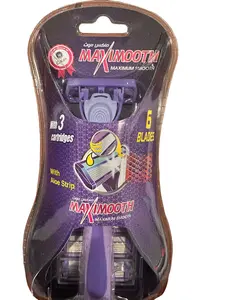 Maxismooth 6-Blade Razor For Ladies with Aloe Strip, Includes 3 Cartridges – Maximum Smooth Shaving