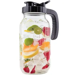 Glass Mason Jar Pitcher With Lid 2 Quart Sun Tea 64 Oz Wide Mouth Half Gallon Hot Cold Water Coffee Jug Carafe For Fridge Lemonade  Beverage Milk Juice Brew Container