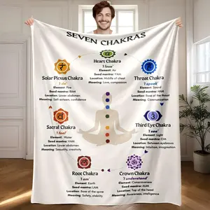 1 piece The Seven Chakras: Locations and Meanings Analysis themed flannel blanket - Microfiber soft fluffy sofa blanket, suitable for beds and sofas, modern style, all-season use, digital print design, flannel weaving craft, 100% polyester