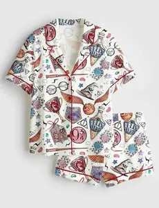 HP Wizard School Wizard Academy Magic School Satin Pajama Set, Wizard Academy Magic Pajama Sleepwear, Nightwear Set Gifts For Her Pajama Satin Set