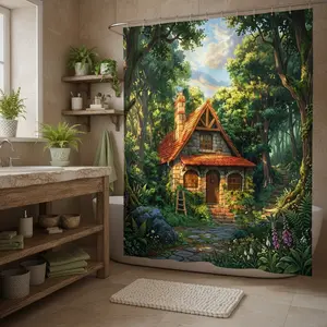 Dreamy Forest Fairy Tale Bath Curtain, Soft Polyester Bathroom Privacy Curtain, High-Definition Print, Ideal for Home, Airbnb, Hotels