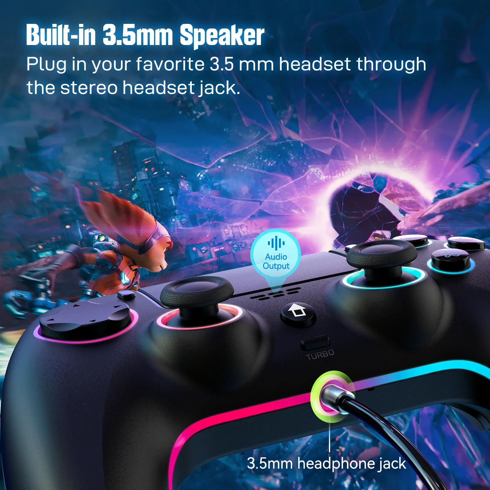 JORREP Anti-Drift PS5 Pro Wireless Controller with 7 RGB Colors