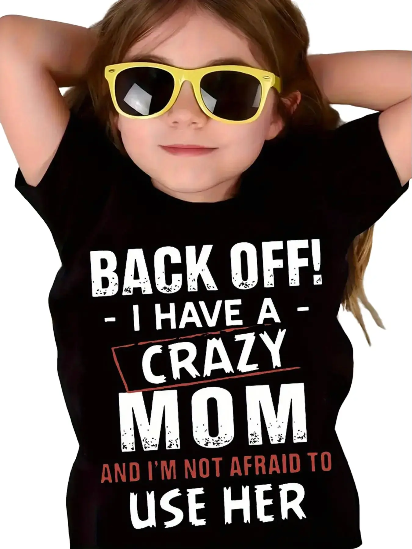 Back Off I Have A Crazy Mom" Funny Toddler T-Shirt | Humorous Kids Tee for Girls | Cute Mother-Daughter Outfit Print Tee Graphic Fashion Tee