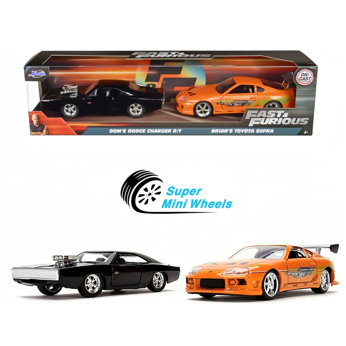 Jada 1:32 Fast & Furious Twin Pack - Dom’s Dodger Charger & Brain’s Toyota Supra