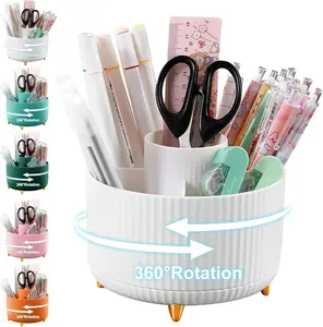 Pencil Holder For Desk,5 Slots 360°Degree Rotating Desk Organizers And Accessories,Desktop Storage Stationery Supplies Organizer, Cute Pencil Cup Pot For Office, School, Home (White)