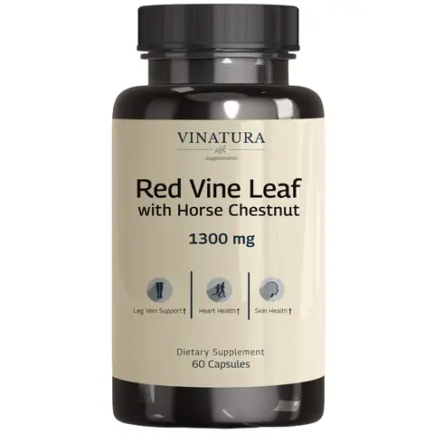 VINATURA Red Vine Leaf Extract - Horse Chestnut, Support for Healthy Legs - Helps Blood Flow, Leg Circulation - 60 Capsules Healthcare Natural Supplement