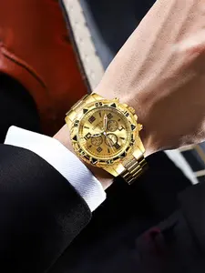 Four piece set of blue light iridescent glass men's watch with steel strap, quartz watch with digital scale, fake three eye watch set