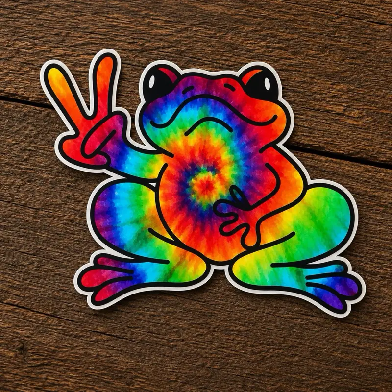 Tie-Dye Peace Frog (2.5” Wide) Waterproof Vinyl Sticker