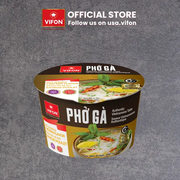 VIFON Vietnamese Instant Pho Ga Chicken Flavor Rice Noodles Food, 2.47 oz Paper Bowl, Light & Flavorful Food