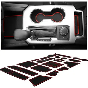 Fits with Chevy Blazer Accessories 2019-2023 Premium Custom Interior Non-Slip Anti Dust Cup Holder Inserts, Center Console Liner Mats, Door Pocket Liners 19pc Set (Red Trim)