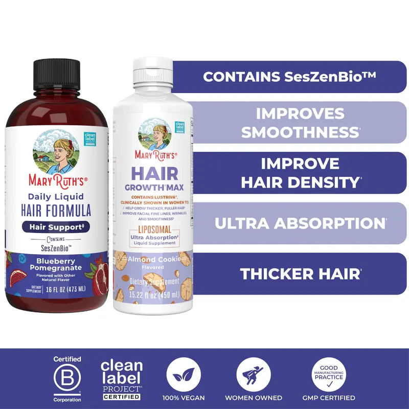 MaryRuth’s Advanced Hair Care Bundle – Daily Liquid Hair Formula 16 oz & Hair Growth Max Liposomal 15.22 oz