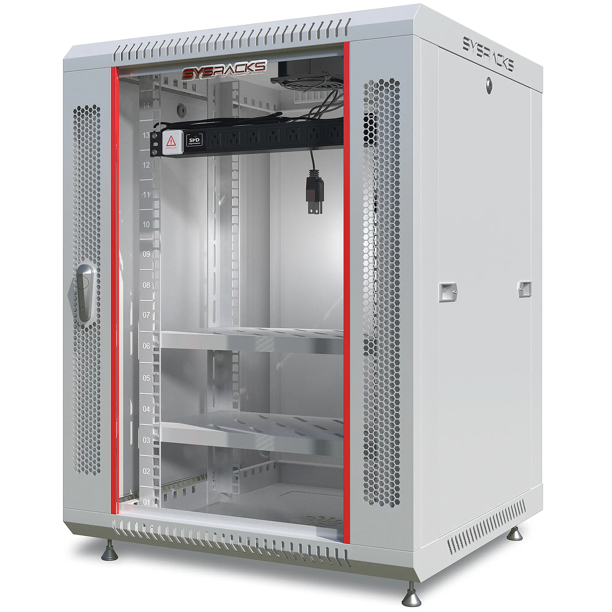 Sysracks 15U Wall Mount Server Rack Cabinet with Locking, 24-Inch Depth, Glass Door, 2 Brush Cable Entries, Network Enclosure for Electronics, Audio, Video & Data Racks