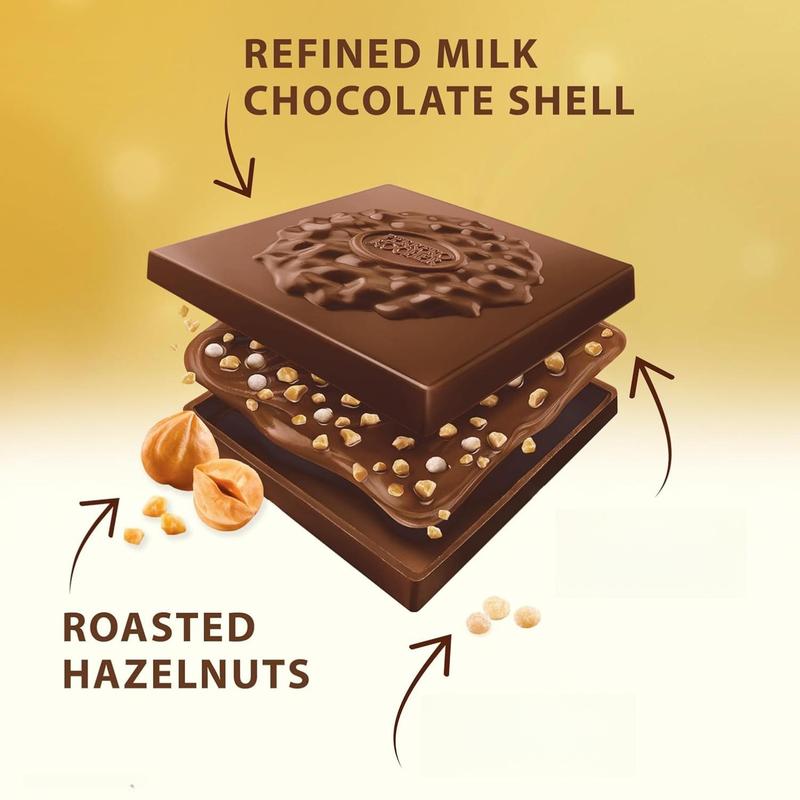 Ferrero Rocher Premium Milk chocolate squares, Hazelnut & Cocoa Filling, Individually Wrapped for Sharing, ​3.7 oz