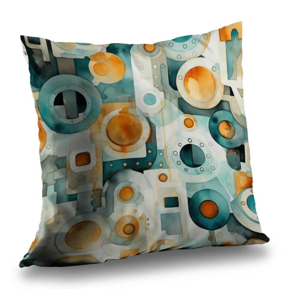 MWW C1PT1414QE0D5C 14x14 in. Soft Turquoise Polyester Twill Throw Pillow with Decomposed Porthole Design and Resilient Insert