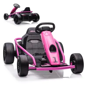 【Christmas Gift】24V Electric Go Kart With Dual 300W Motors 9Ah Battery 8MPH Speed Drifting Slow Start Music Horn Dual Speed Modes Pink Ride On Toy For Kids 8-12 Years, Rechargeable Battery, Steel Frame
