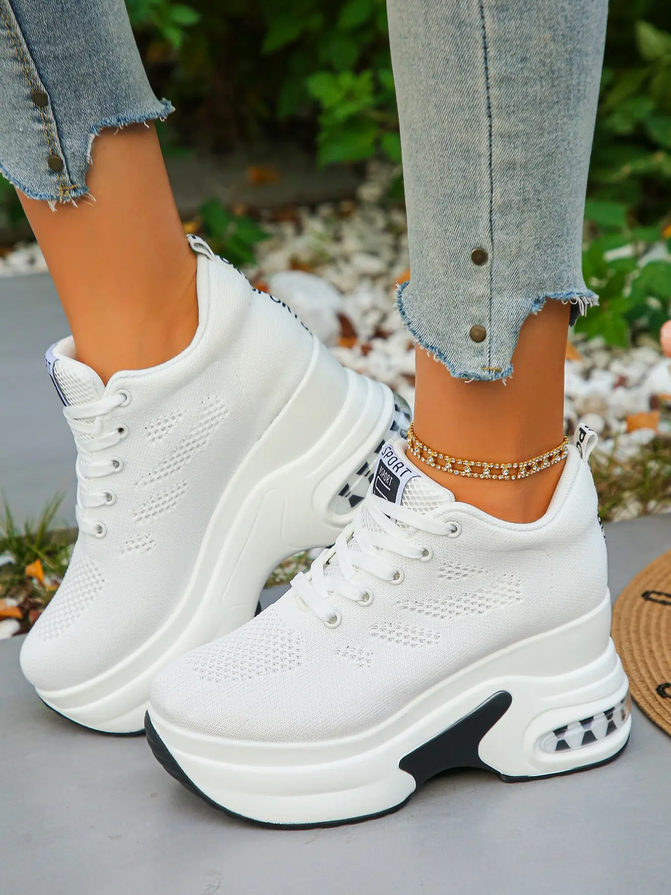 Women's Hidden Wedge Platform Thick Sole Textile Sneakers - Breathable Woven Sports Shoes for Daily/Commute, Petite-Friendly & Ideal Gift