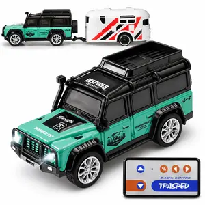 Remote Control Car with Trailer for Kids, 2.4GHz RC SUV Toy with Camper Trailer, Speed Control, Light Effects, Small Portable Remote Car Toy for Boys Girls
