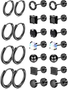 11 Pairs Flat Back Earrings for Women Men - Hypoallergenic Surgical Stainless Steel Stud Hoop Set Small Cartilage Tragus Piercing Jewelry