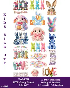 Easter DTF Gang Sheet for Kids: 17 Ready To Press Transfers - 23x40. Full-Color Printing, Same/Next Day Shipping Faux Yarn Gansheet