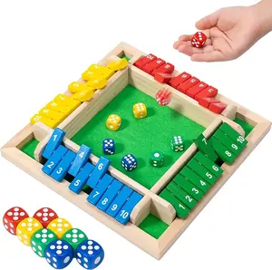 Shut The Box Game Wooden with Dice, 2-4 Player Math Strategy Game for Adults Kids - Close The Box Board Number Learning Activity, Family Travel Pub Games