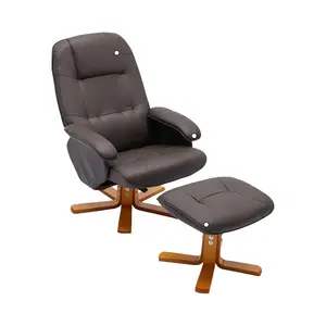 Pushback Recliner Chair Comfy Wingback Adjustable Backrest Artificial Leather Accent Armchair with Footstool Trim & Wood Base Swivel Sofa Chair for Living Room Office Home Theater Bedroom(Brown)