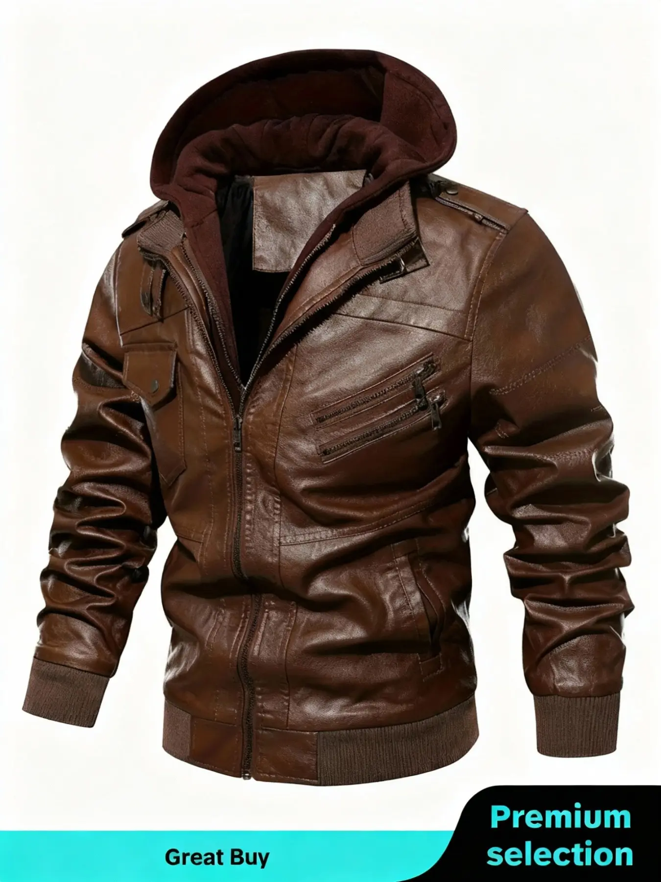 Men's Stylish PU Leather Zip Up Hooded Jacket - Perfect For Fall & Winter Outdoor Cycling! Coats