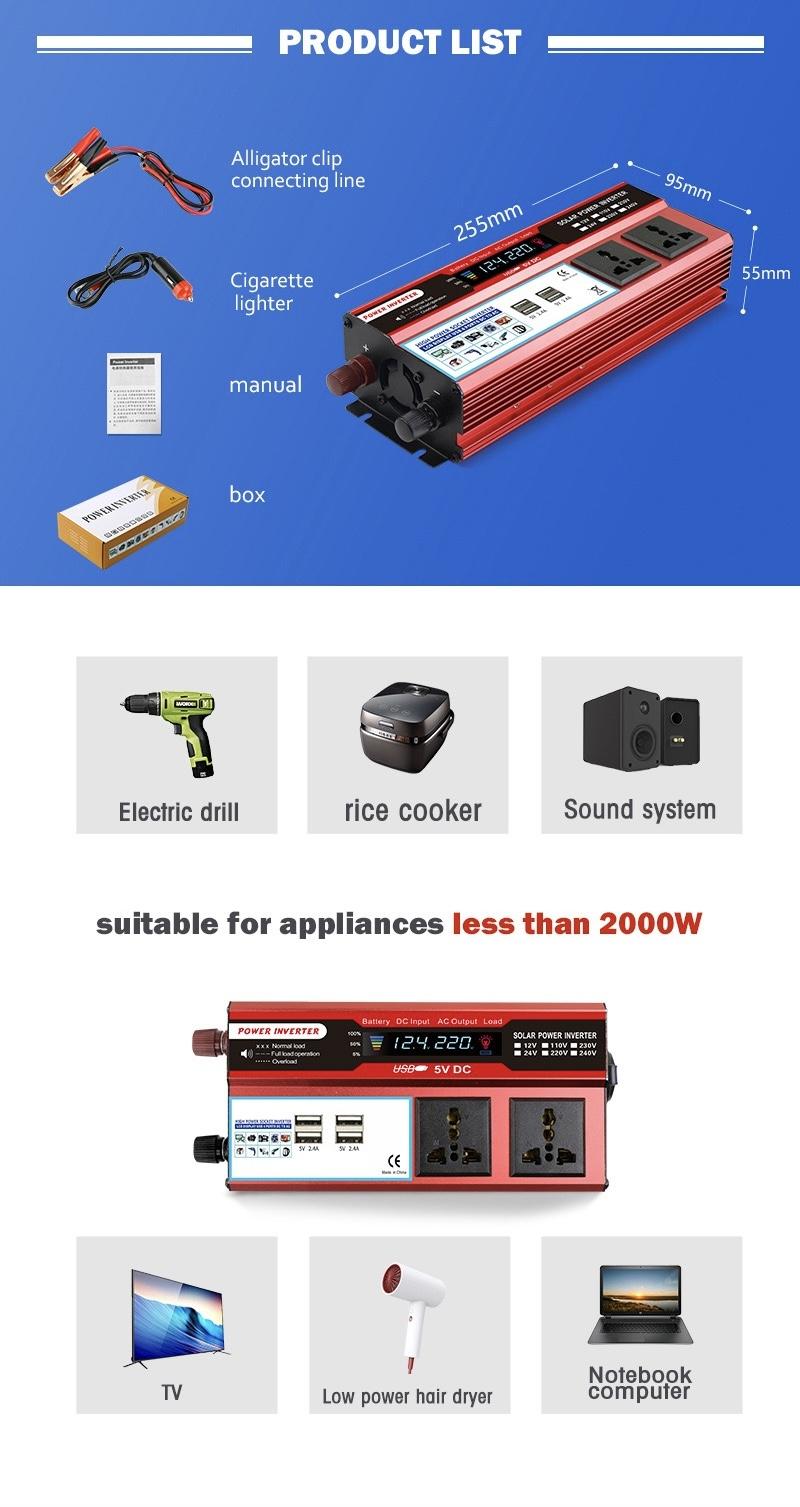 2026 5000W Car Power Inverter 12V to 110V, 3 AC Outlets + 4 USB Fast Charge, LCD Display for Road Trip Camping