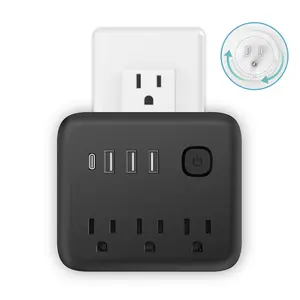 Surge Protector Outlet Splitter, Wall Charger Adapter with 3 Outlets Extender & 4 USB Ports, Swivel Power Strip with Power Switch for Home, Office, Travel