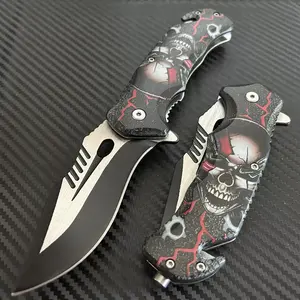 Skull Vein Open Folding Pocket Knife Blade Skull Indian Outdoor Knife by Steel for Outside Camping Fishing