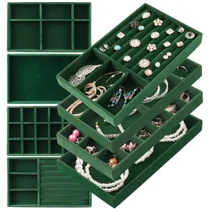 Jewelry Drawer Organizer, 4 Set of Stackable Velvet Organizer Tray, Jewelry Box, Drawer Inserts for Jewelry Organization, Showcase and Safely Store Your Collection with Elegance and Sophistication