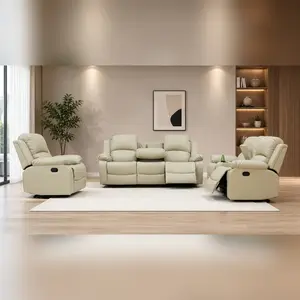Luxury Beige Recliner Sofa Set with Loveseat & Chair, Manual Reclining Couch for Living Room