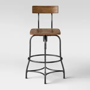 Threshold Adjustable Counter Stool Barstool Metal Frame Wood Seat Brown