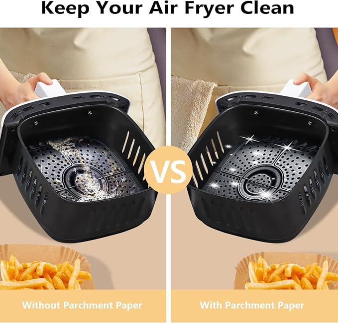 Air Fryer Paper Liners, 100PCS Non-stick Oil Resistant Air Fryer Parchment Paper Liners, 8 Inch Air Fryer Liners Disposable, Airfryer Liners for 5-8QT Air fryer, Baking, Roasting Microwave Bakeware Utensils Bakeware Utensils