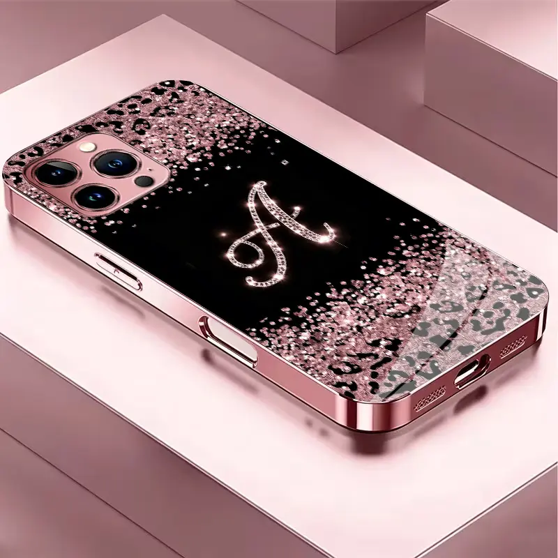 Suitable for [iPhone 13 Pro Max] Women's high-end phone case，electroplated glass phone cases,printed pattern; not a 3D diamond design.—big sale now on; choose from all 26 letters.YM99