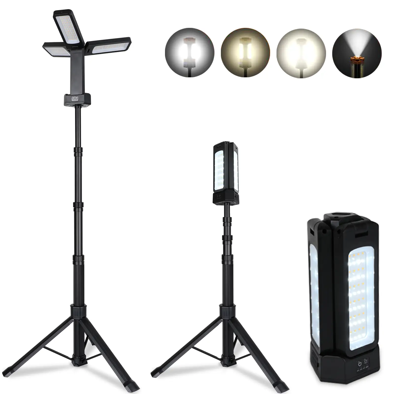 Partphoner Rechargeable LED Work Light with Stand 74.8" Tall, Cordless Portable Camping Light, 3000K/5000/6500K Dimmable with Deta