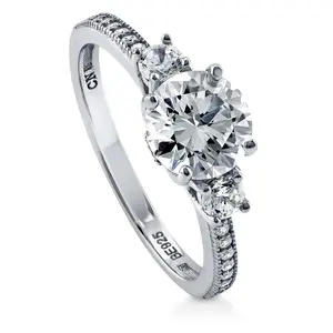 BERRICLE Sterling Silver 3-Stone Wedding Engagement Promise Rings for Her, 1.25 Carat Round Cut Cubic Zirconia CZ Ring