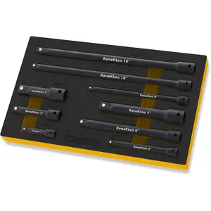Extension Bar Set, 1/4", 3/8" and 1/2" Drive Extension, Cr-V, Black Phosphate Finish, with EVA Tray, 9 Piece