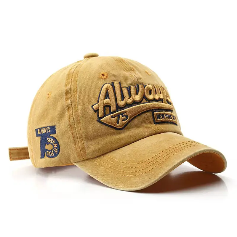 Vintage Washed Cotton Baseball Cap - Men's & Women's Adjustable Distressed "Always 75" Embroidered Retro Dad Hat with Curved Brim for Sun Protection