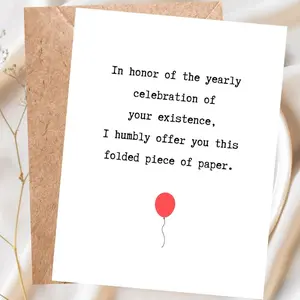 Funny 'Folded Piece of Paper' Handwriting Greeting Card - Snarky Birthday Card for Office Stationery Supplies, Handwriting Greeting Cards