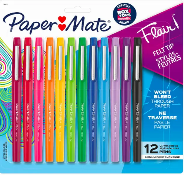 Flair Felt Tip Pens, Medium Point (0.7mm), Assorted Colors, (Pack of 12, 144 Count Total)