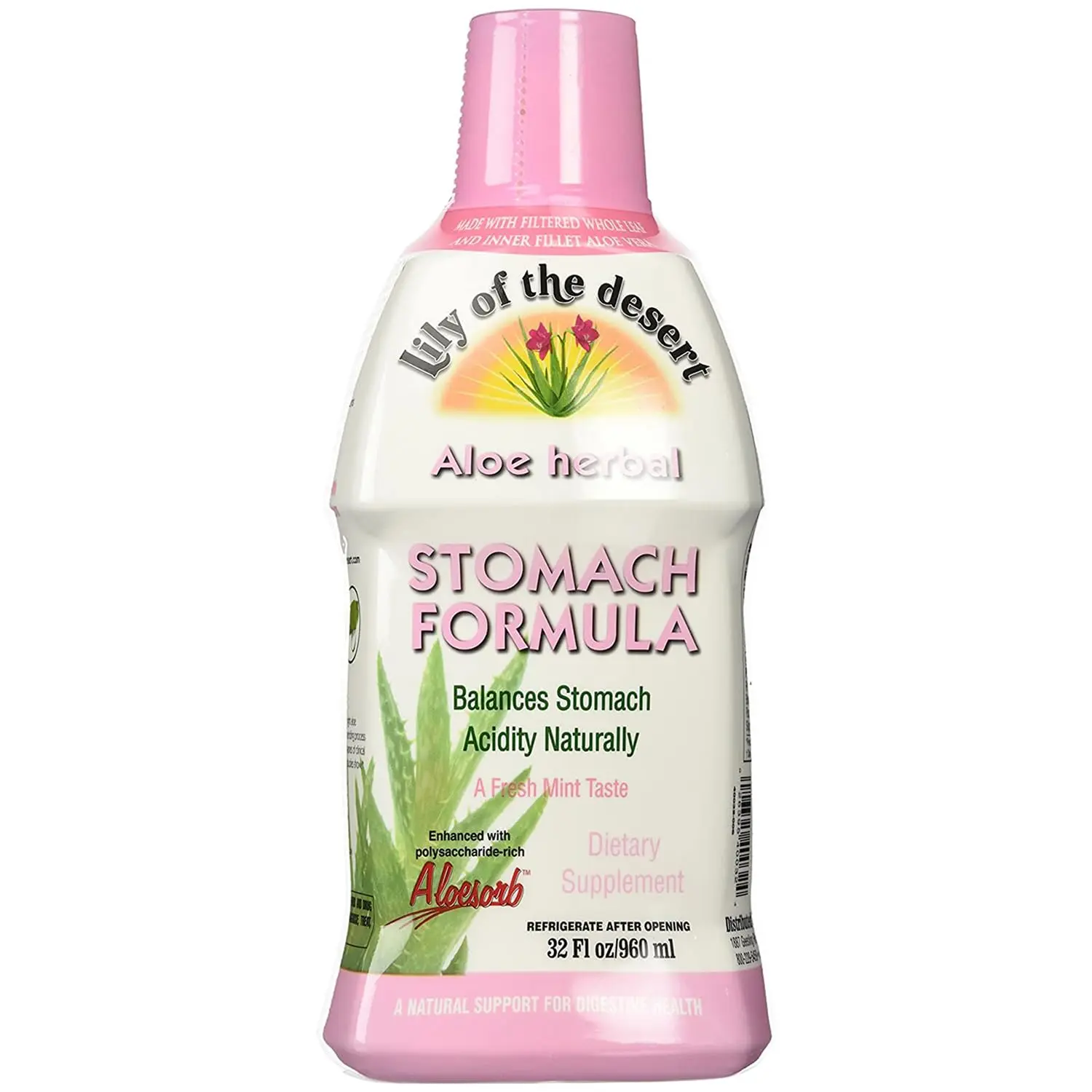 The Desert Stomach Formula, Organic Aloe Vera Juice with Slippery Elm, Chamomile, Peppermint, and Ginger for Gut Health, Acid Reflux, Heartburn Relief, 32 Oz