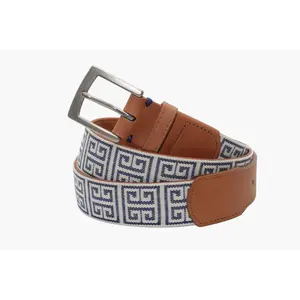 Palm Beach Woven Belt - Stone/Navy