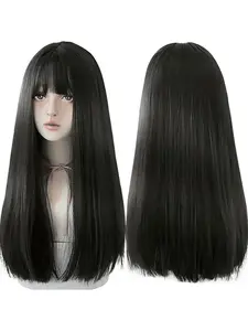 30 Inch Long Straight Wigs for Women, Gorgeous Fluffy Wigs with Bangs, Synthetic Full Machine Wigs for Party, Daily Use, Machine Made Wigs